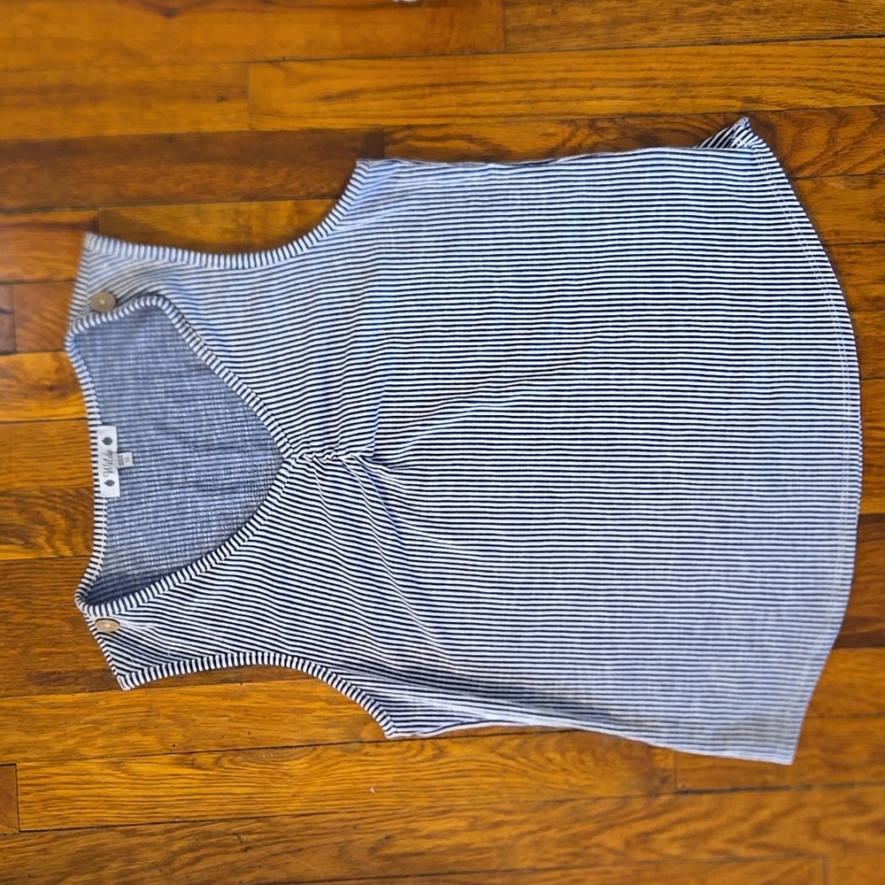 Blue and White Ribbed Top in Plus Size 1XL